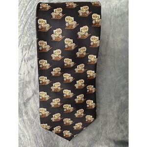Vintage Fabergé Silk Tie‎ 4" Wide Antique Car Print Handmade in USA